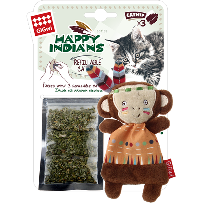 HAPPY INDIANS Refillable Catnip Monkey
