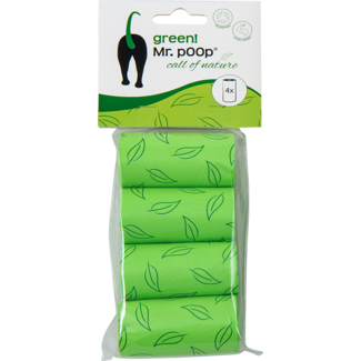 Mr. Poop Mr.POOP GREEN! Navullling poepzakjes 4 Rolletjes-Groen motief