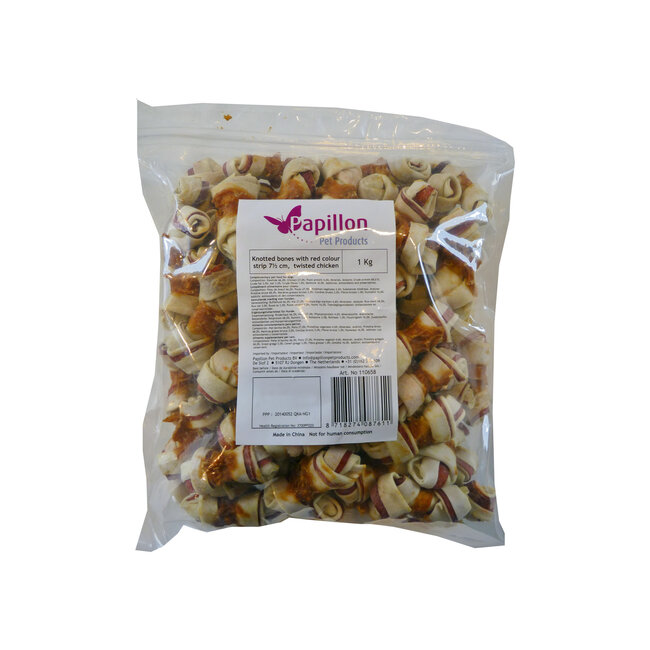 Geknoopte beentjes met kip omwikkeld en kleurstrip 7½ cm, 1 kg