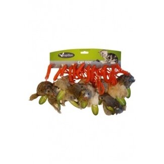 Papillon Pet Products Mouse with rattle long natural hair 9 cm with spiral spring on card