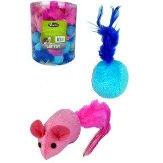 Papillon Pet Products Pluche muis 7 cm roze en bal 4 cm blauw