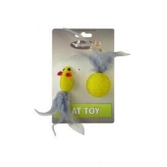 Papillon Pet Products Glitter mouse 5 cm and glitter ball 4 cm with feather on card