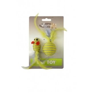 Papillon Pet Products Glitter mouse 5 cm and glitter ball 4 cm with feather on card