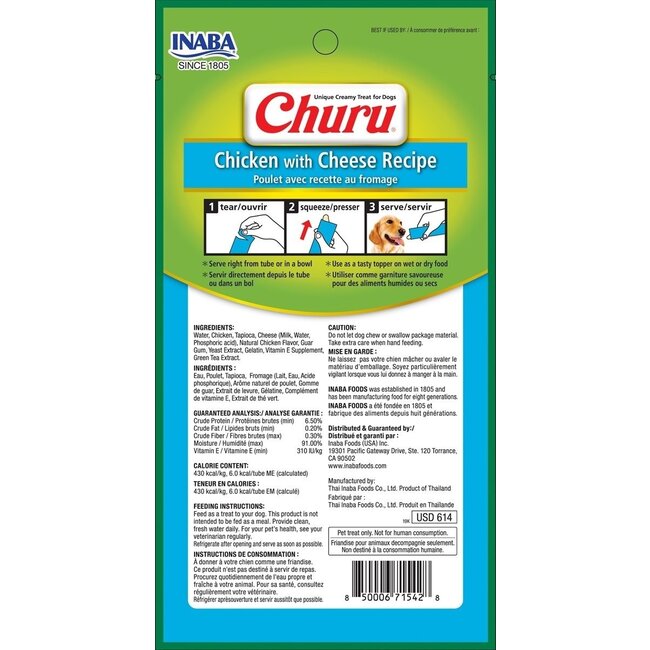 Inaba Churu Dog Chicken With Cheese Recipe - Hondensnacks - 4 x 14 g