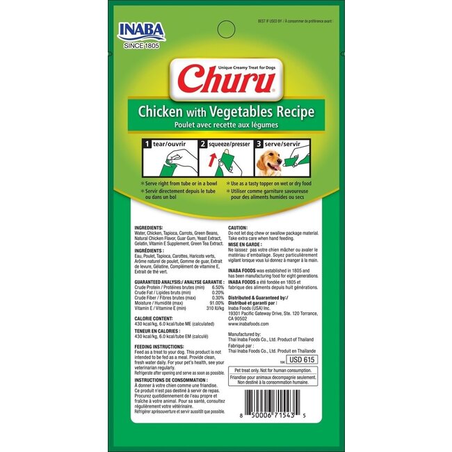 Inaba Churu Dog Chicken With Vegetable Recipe - Hondensnacks - 4 x 14 g