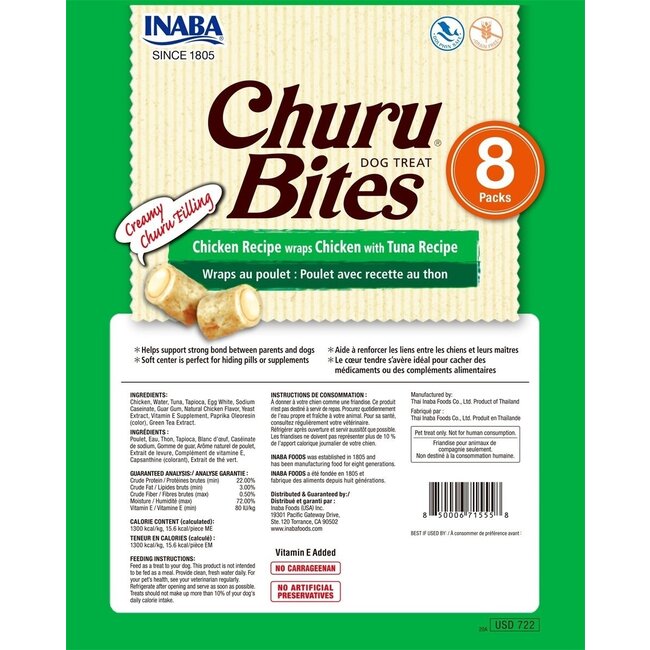 Inaba Bites Dog Chicken Recipe Wraps Chicken With Tuna - Hondensnacks - 8 x 12 g