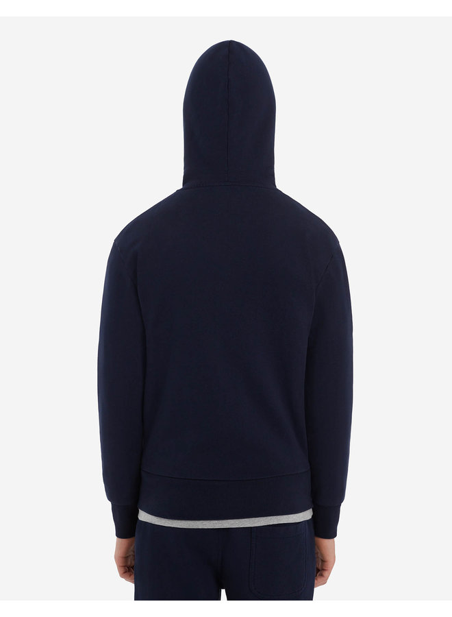 Tricolor Fox Patch Zip Hoodie – Navy