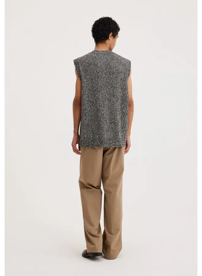 V-Neck Mouliné Vest - Black Cream Melange