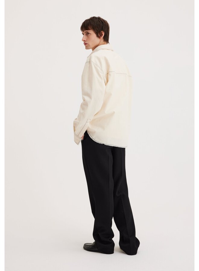 Raw Edge Cotton Overshirt - Off-White