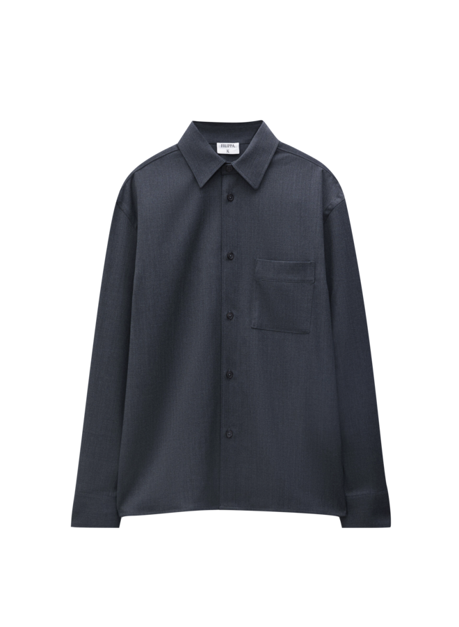 Boxy Wool Twill Shirt - Dark Grey
