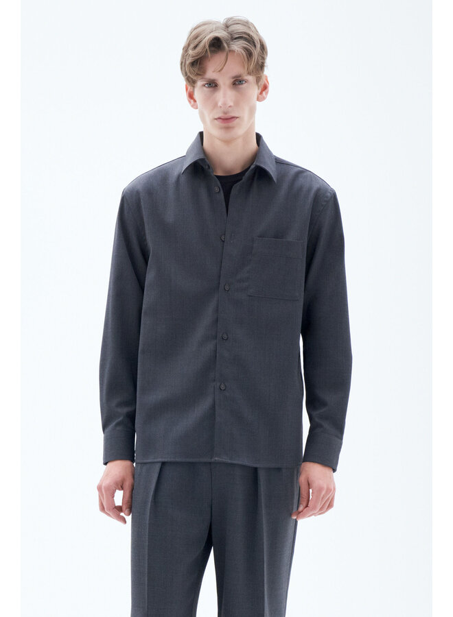 Boxy Wool Twill Shirt - Dark Grey