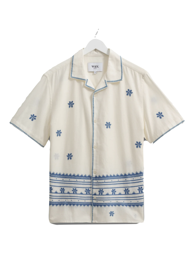 Didcot SS Shirt Daisy Embroidery – Ecru/Blue