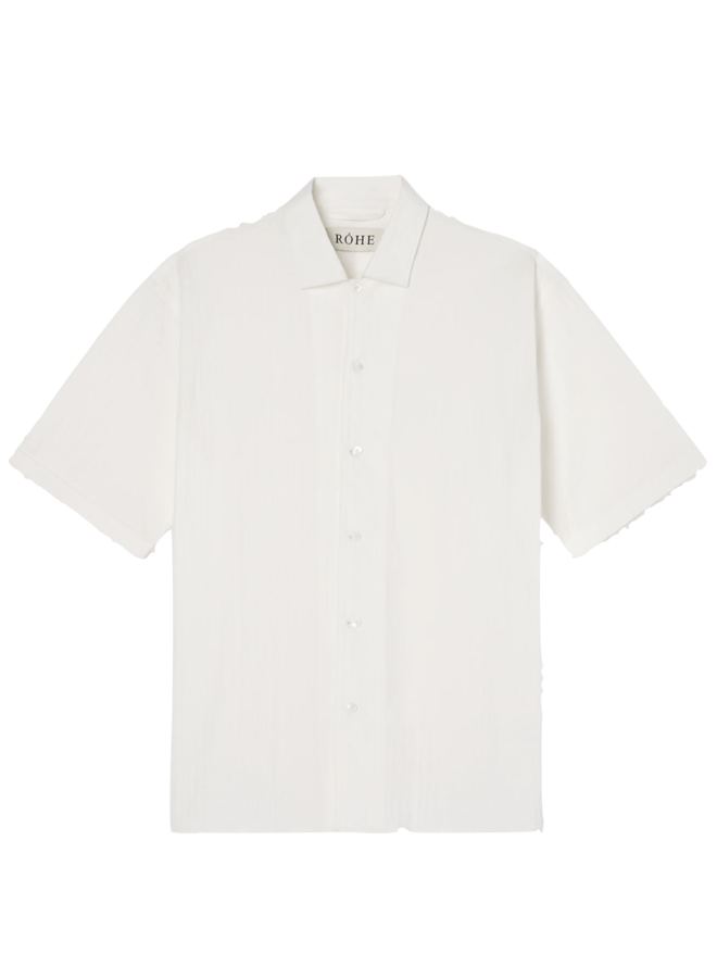 Structured Cotton Short Sleeve Shirt - Off-White Irregular Stripe