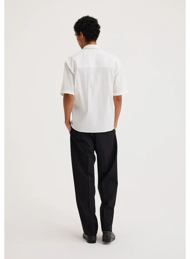Structured Cotton Short Sleeve Shirt - Off-White Irregular Stripe