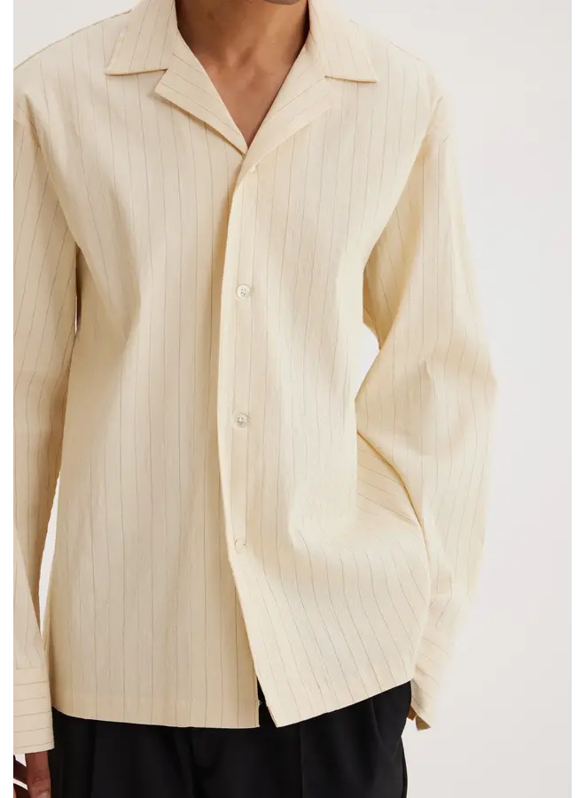Camp Collar Pinstripe Shirt - Off-White Irregular Pinstripe
