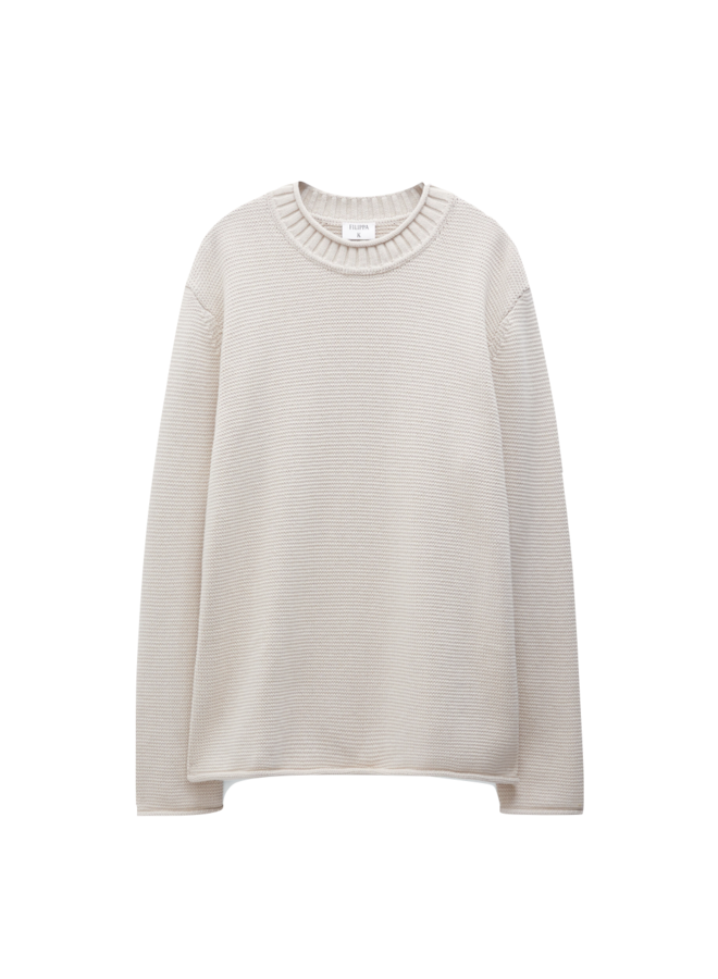 Rolled Hem Sweater - Light Beig