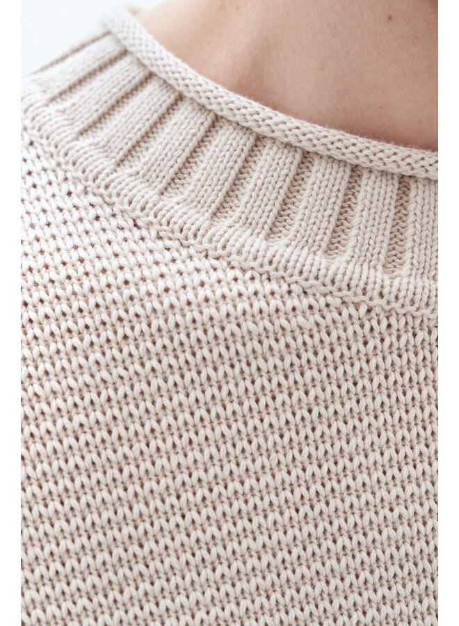 Rolled Hem Sweater - Light Beig