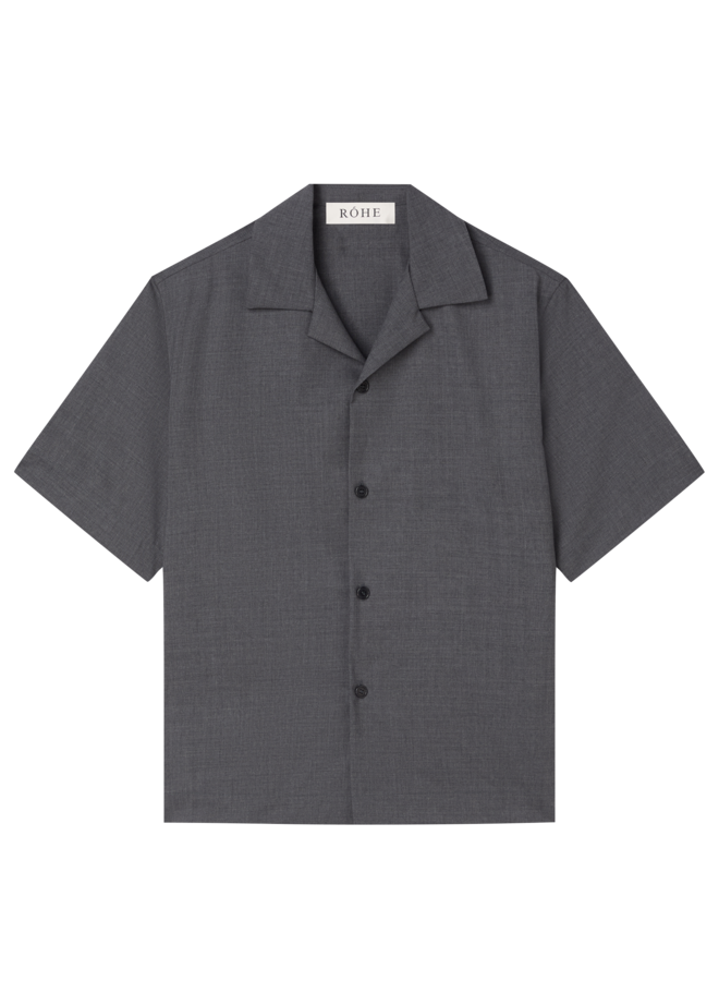 Oversized Camp Collar Short Sleeve Shirt - Dark Grey Melange