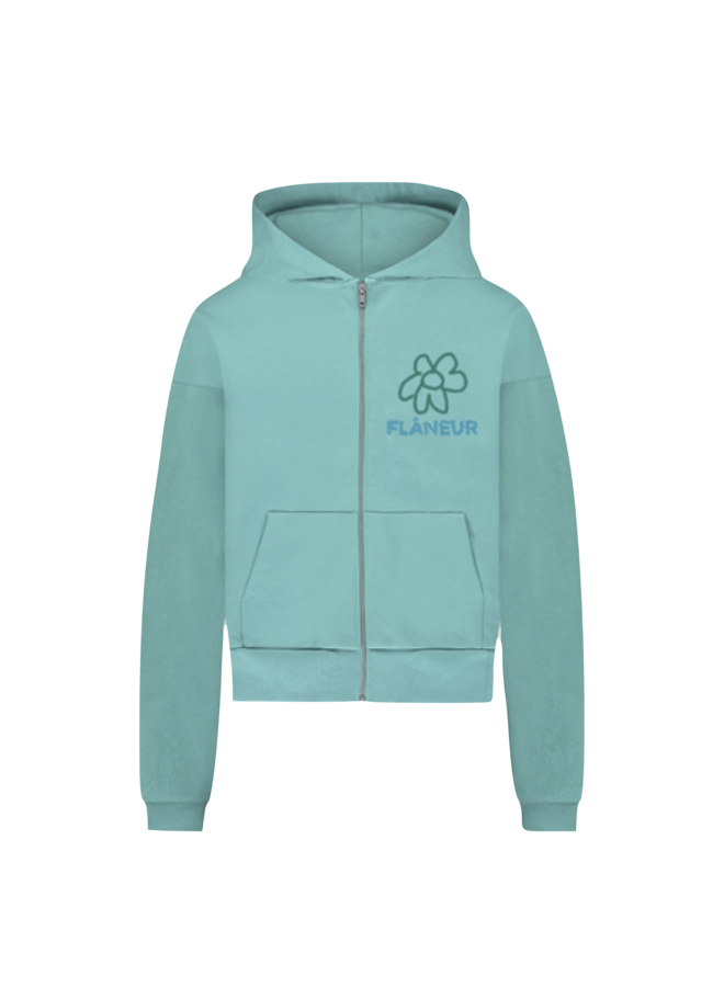 Flower Doodle Zip-up Hoodie - Green