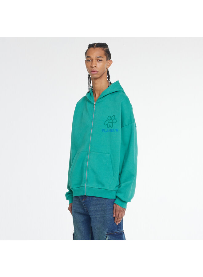 Flower Doodle Zip-up Hoodie - Green