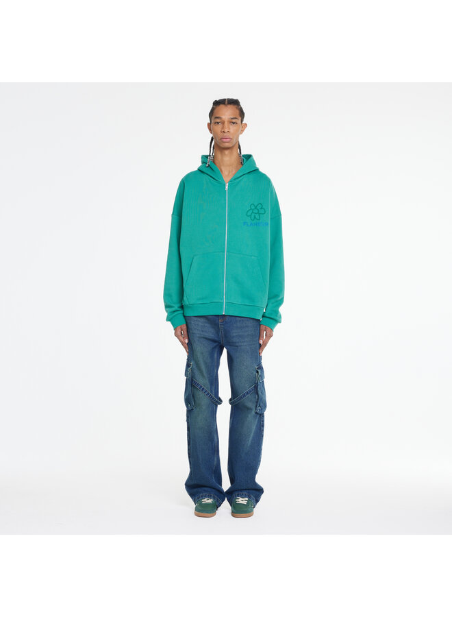 Flower Doodle Zip-up Hoodie - Green