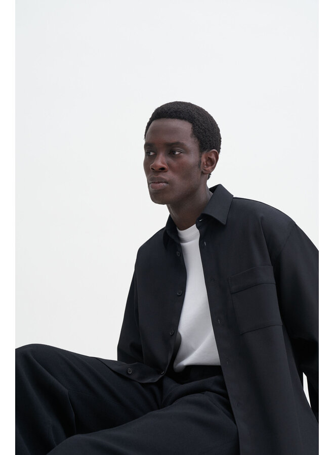 Boxy Wool Twill Shirt - Black