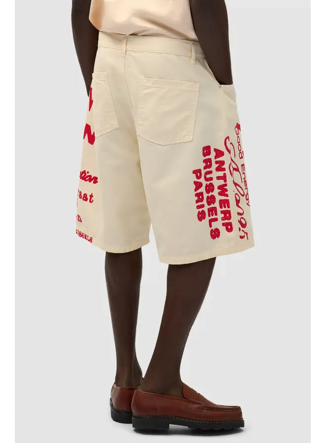 Red Print Shorts - Cream
