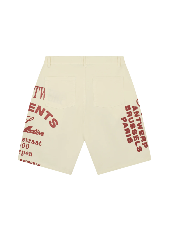 Red Print Shorts - Cream