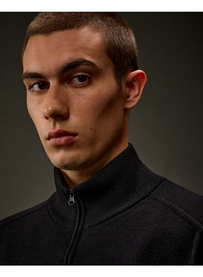 Extrafine Merino Wool Polo Collar - Black