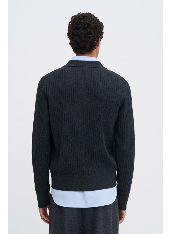 Cotton Merino Knit Shirt - Anthracite Melange