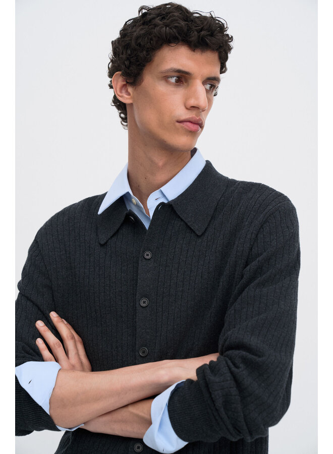 Cotton Merino Knit Shirt - Anthracite Melange