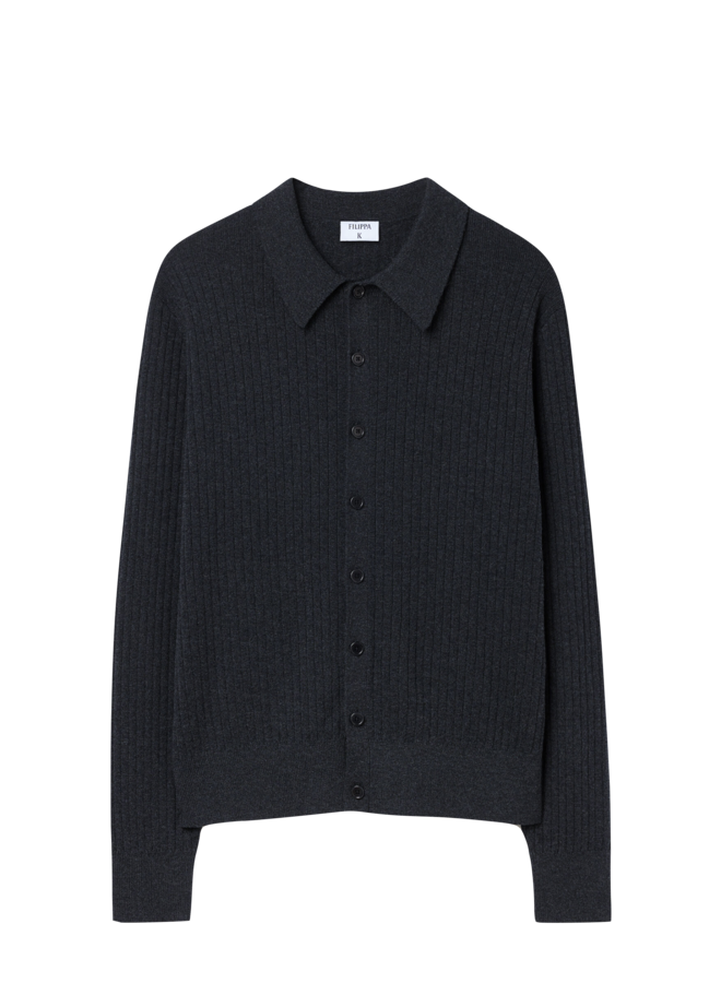 Cotton Merino Knit Shirt - Anthracite Melange
