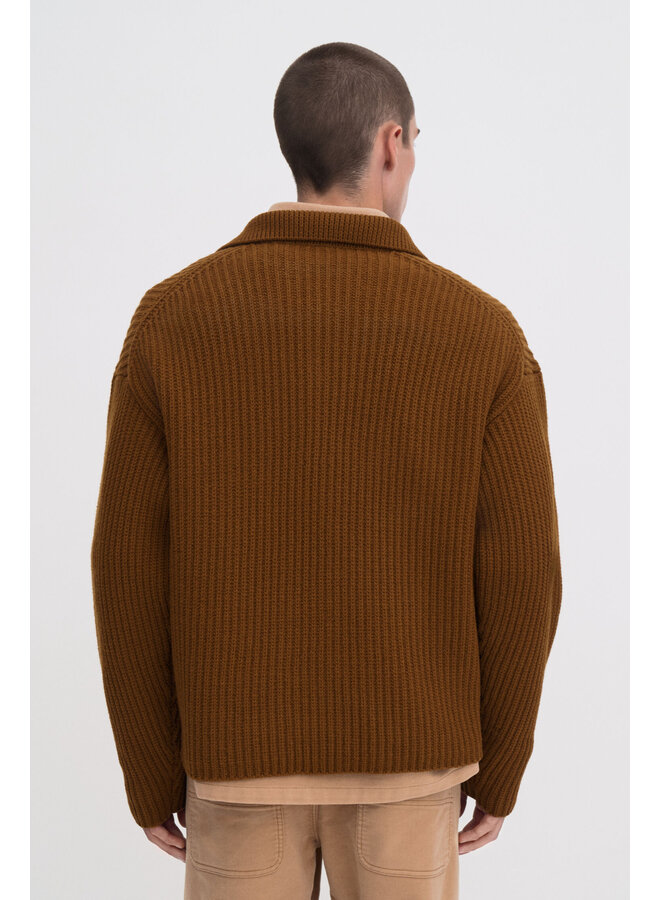 Chunky Ribbed Wool Polo - Copper Brown