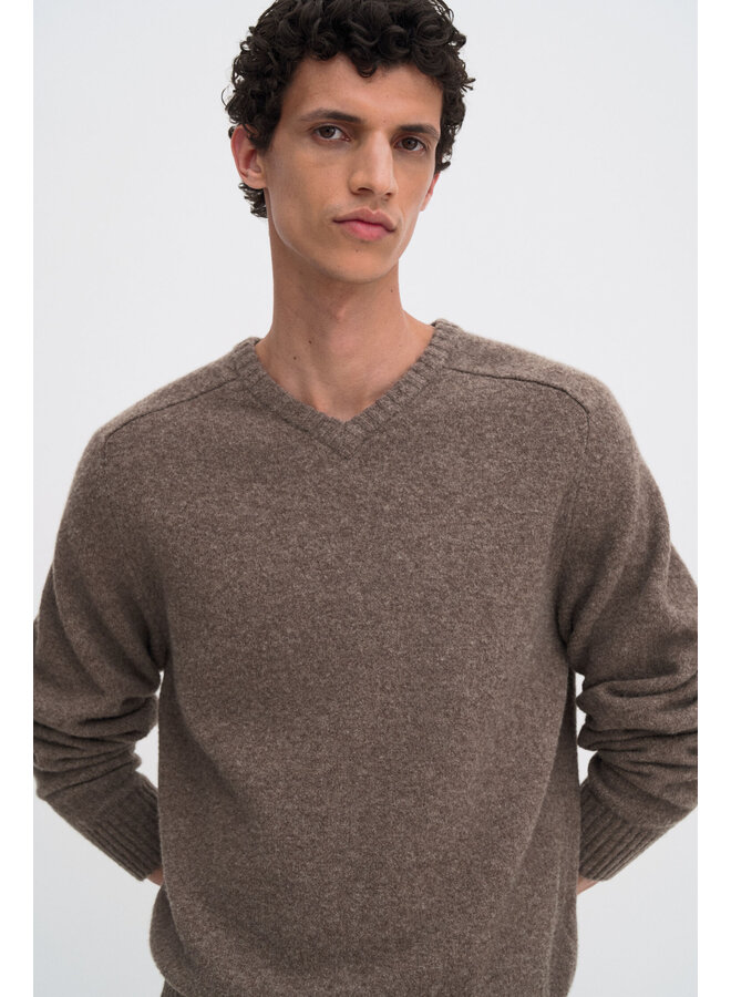 Yak Wool V- Neck Sweater - Driftwood