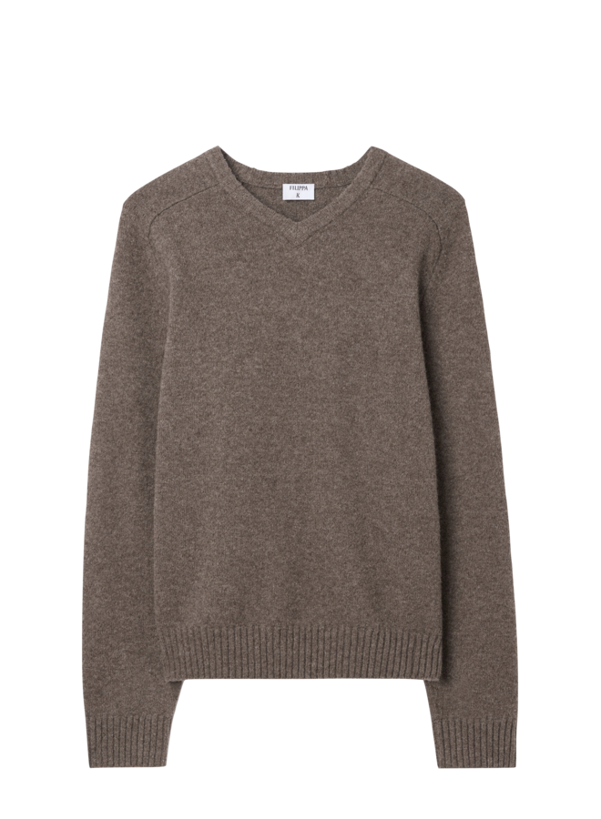 Yak Wool V- Neck Sweater - Driftwood