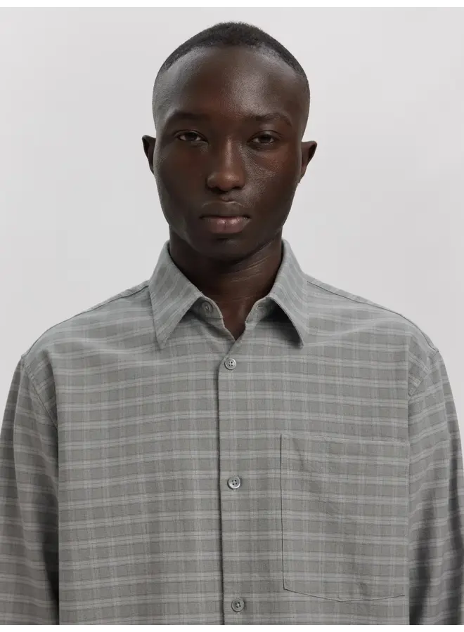 Anraslund Mix Oxford Ls Shirt - Chiseled Stone Grey