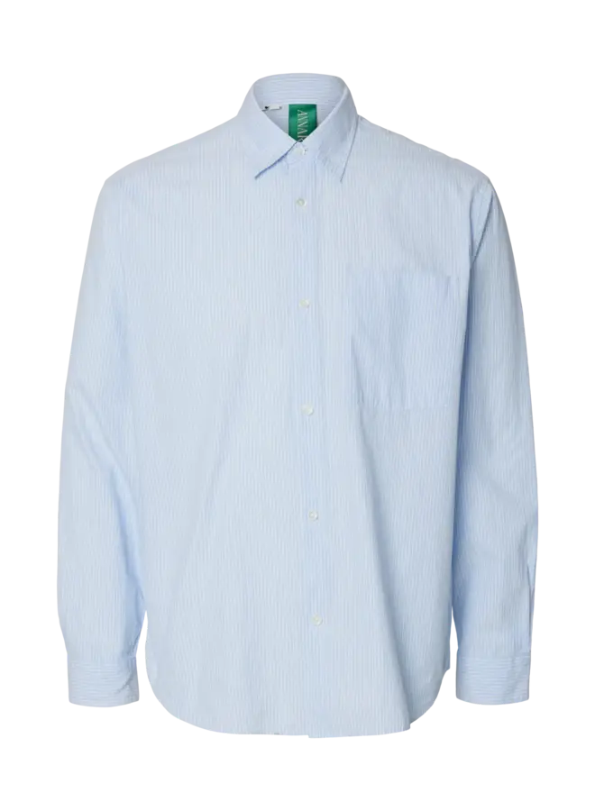 Anraslund Seersucker Mix Ls Shirt - Azure Blue White
