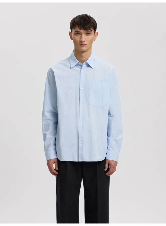 Anraslund Seersucker Mix Ls Shirt - Azure Blue White