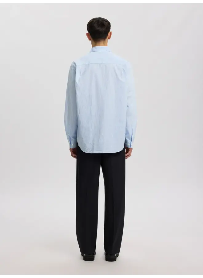 Anraslund Seersucker Mix Ls Shirt - Azure Blue White