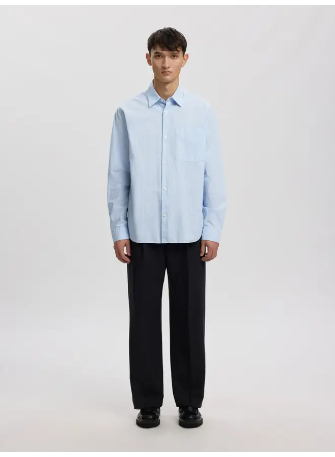 Anraslund Seersucker Mix Ls Shirt - Azure Blue White