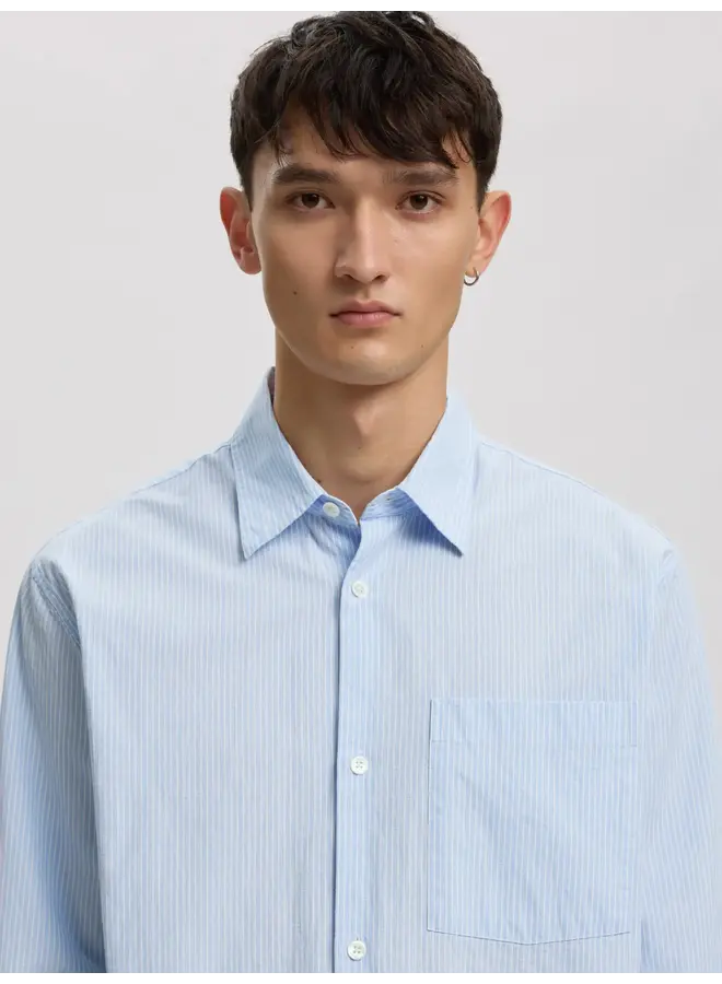 Anraslund Seersucker Mix Ls Shirt - Azure Blue White