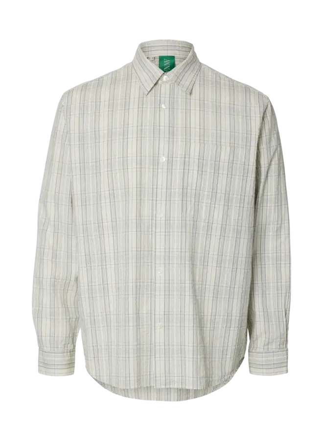 Anraslund Seersucker Mix Ls Shirt - Pewter White