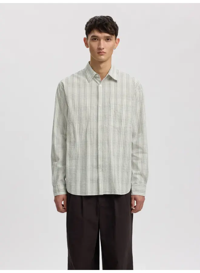 Anraslund Seersucker Mix Ls Shirt - Pewter White