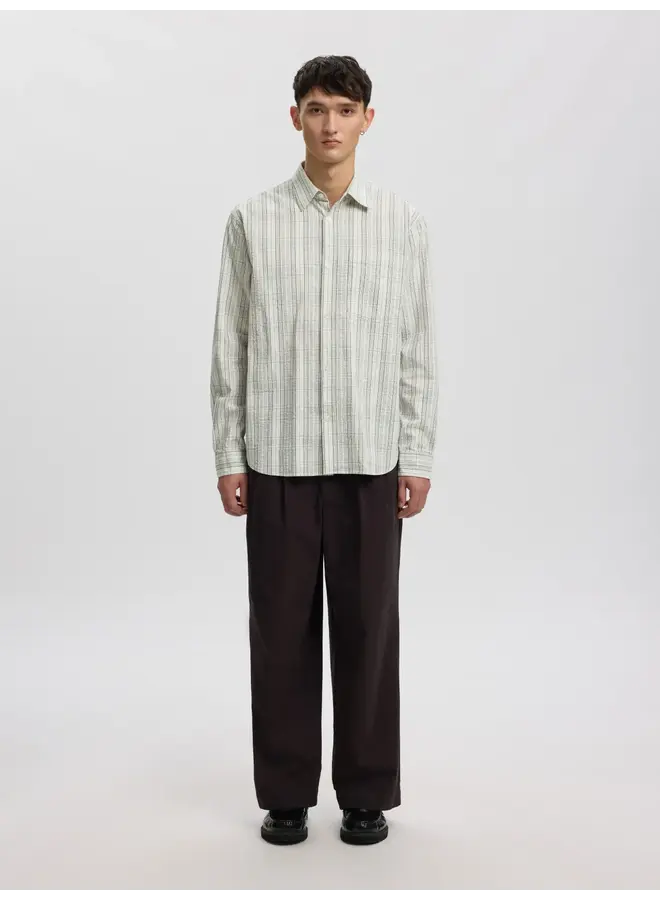 Anraslund Seersucker Mix Ls Shirt - Pewter White