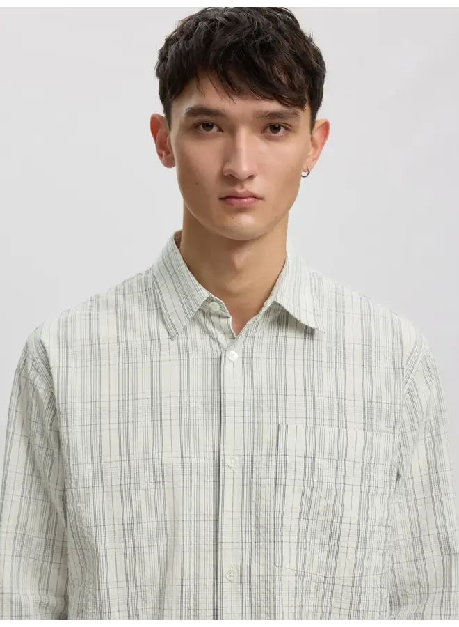 Anraslund Seersucker Mix Ls Shirt - Pewter White