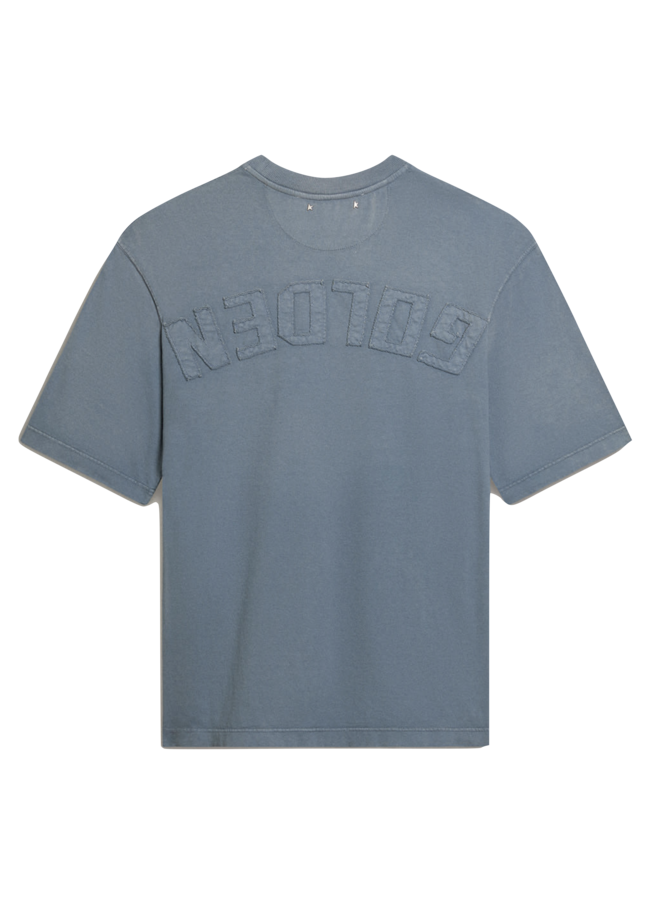Relaxed Fit T-Shirt Faded Cotton Jersey Logo Patch - Windward Blue