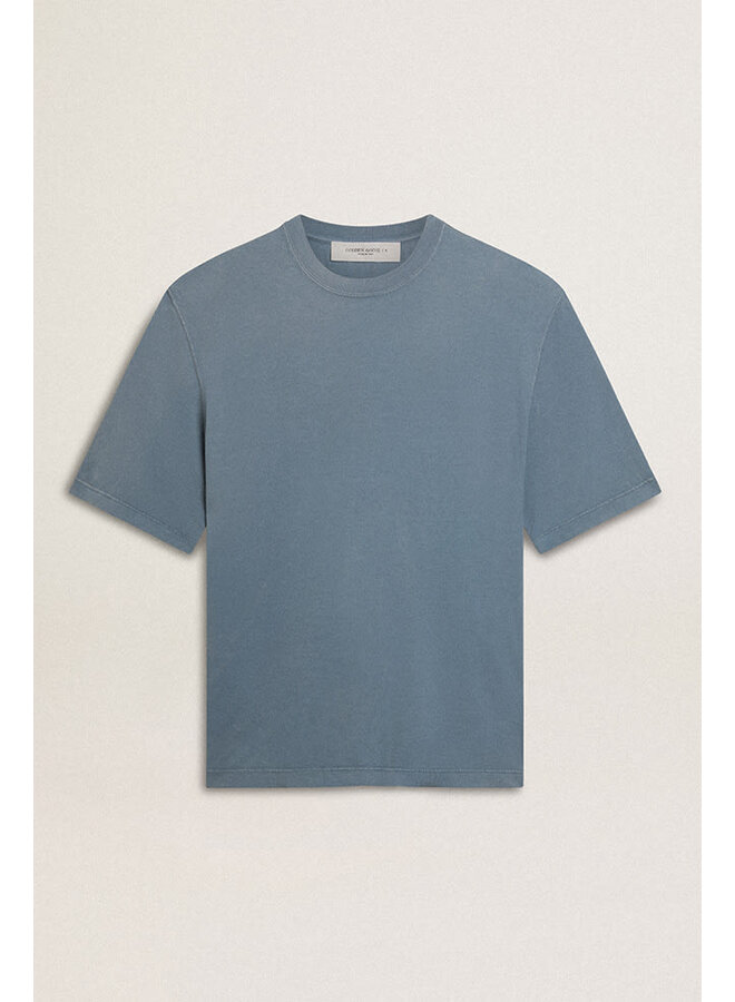 Relaxed Fit T-Shirt Faded Cotton Jersey Logo Patch - Windward Blue