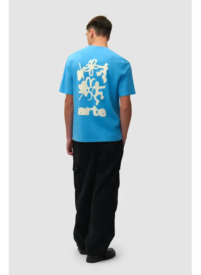 Blurry Back Print T-Shirt - Blue