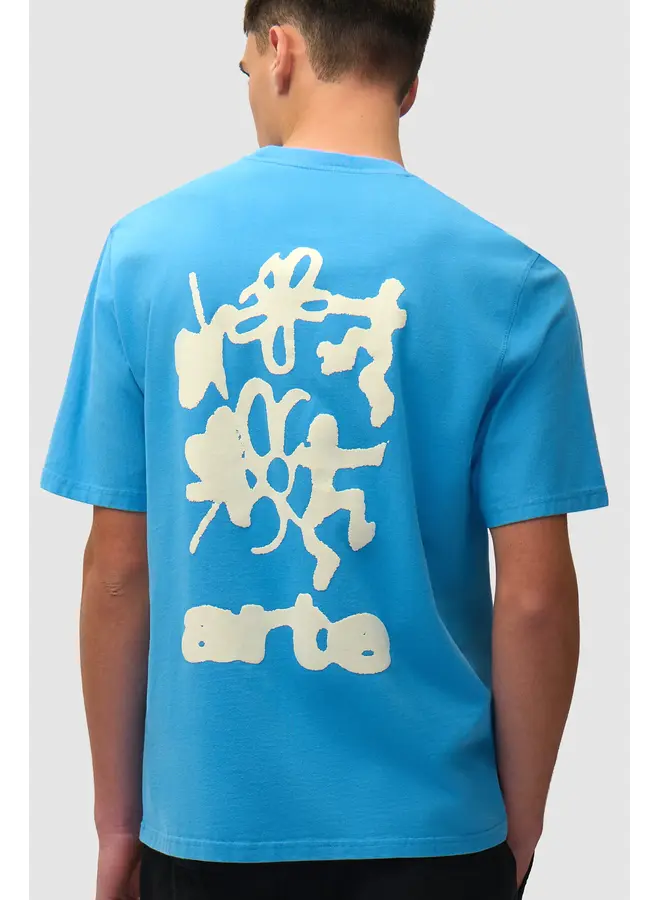 Blurry Back Print T-Shirt - Blue