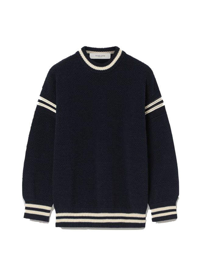 Journey M'S Knit Crewneck Reynard Cotton Waffle Stitch - Dark Blue